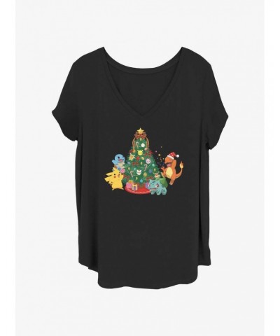 Pokemon Pikachu, Squirtle, Charmander, & Bulbasaur Christmas Tree Girls T-Shirt Plus Size $8.70 T-Shirts