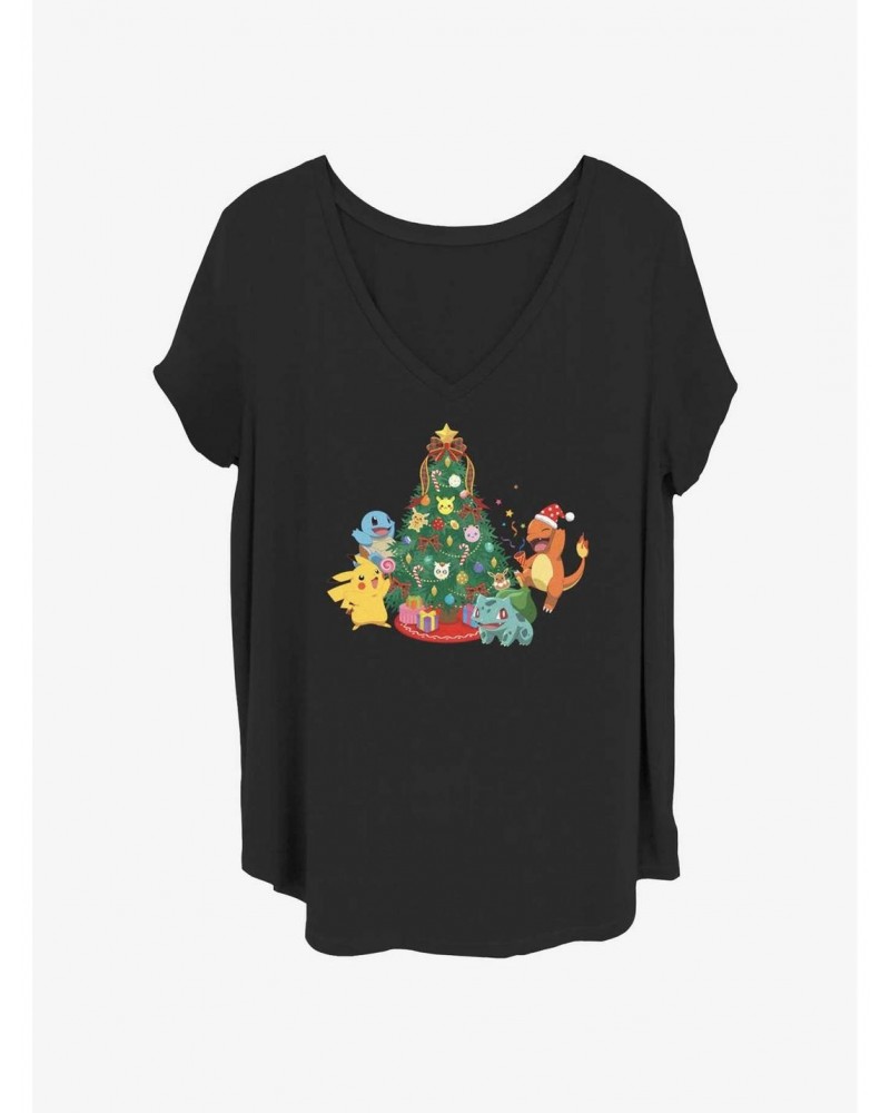 Pokemon Pikachu, Squirtle, Charmander, & Bulbasaur Christmas Tree Girls T-Shirt Plus Size $8.70 T-Shirts