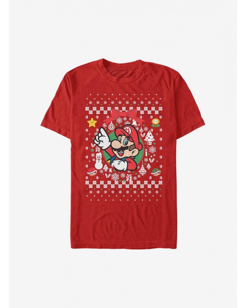 Super Mario Mario Wreath Christmas Sweater T-Shirt $6.02 T-Shirts