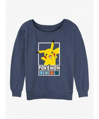 Pokemon Battle Lineup Pikachu, Squirtle, Bulbasaur, Charmander, & Snorlax Girls Slouchy Sweatshirt $12.40 Sweatshirts