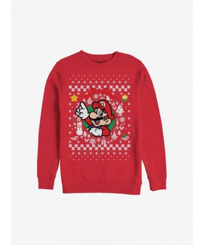 Super Mario Mario Wreath Ugly Christmas Sweater Sweatshirt $7.75 Sweatshirts