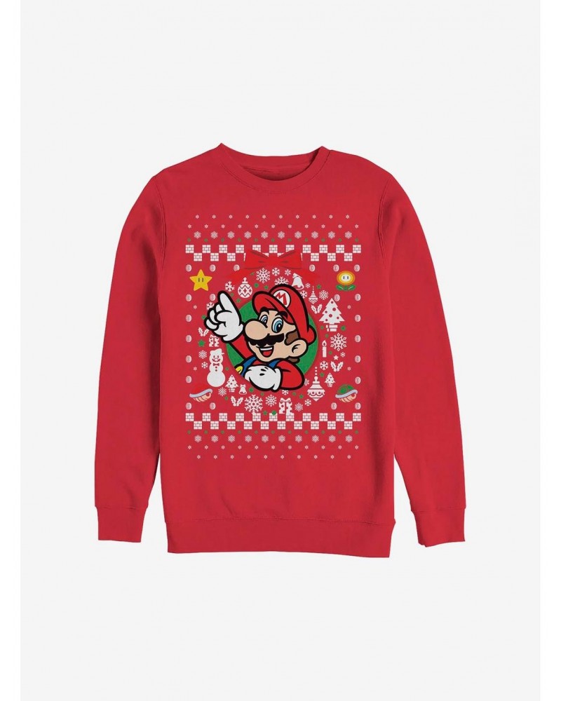 Super Mario Mario Wreath Ugly Christmas Sweater Sweatshirt $7.75 Sweatshirts