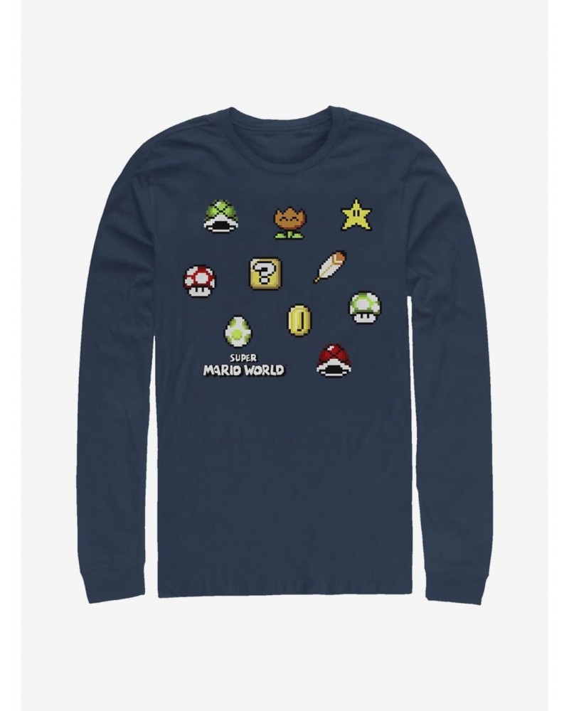 Super Mario Maker Items Scatter Long-Sleeve T-Shirt $8.75 T-Shirts