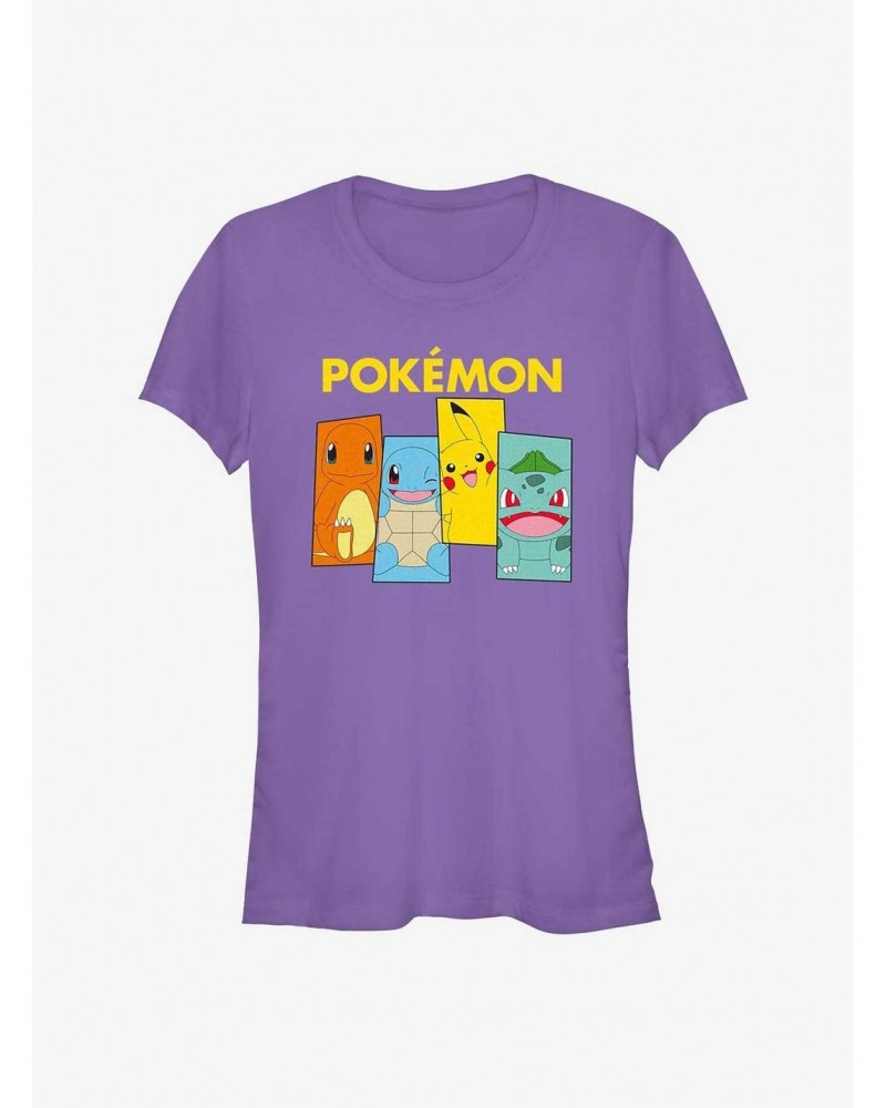 Pokemon Starter Pack Charmander, Squirtle, Pikachu, and Bulbasaur Girls T-Shirt $7.67 T-Shirts