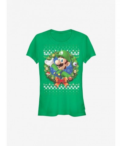 Super Mario Luigi Wreath Holiday Girls T-Shirt $5.93 T-Shirts