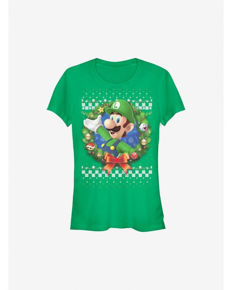 Super Mario Luigi Wreath Holiday Girls T-Shirt $5.93 T-Shirts