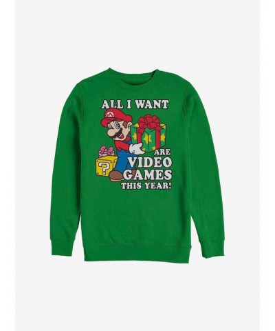 Super Mario All I Want For Christmas Holiday Sweatshirt $10.85 Sweatshirts