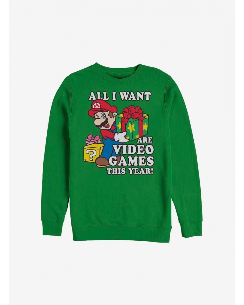 Super Mario All I Want For Christmas Holiday Sweatshirt $10.85 Sweatshirts