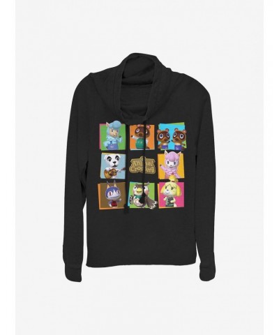 Nintendo Animal Crossing 8 Character Paste Up Cowlneck Long-Sleeve Girls Top $10.69 Tops