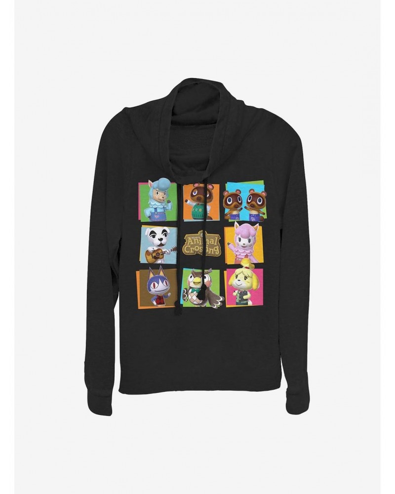 Nintendo Animal Crossing 8 Character Paste Up Cowlneck Long-Sleeve Girls Top $10.69 Tops