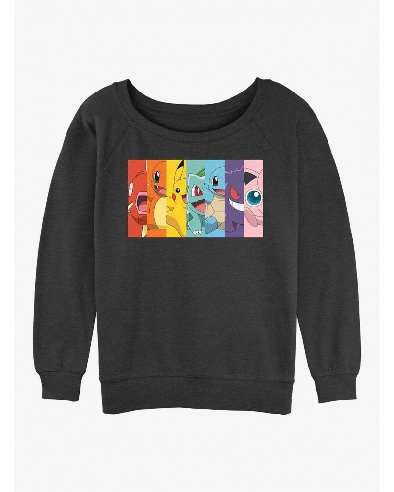 Pokemon Rainbow Faces Girls Slouchy Sweatshirt $10.07 Sweatshirts