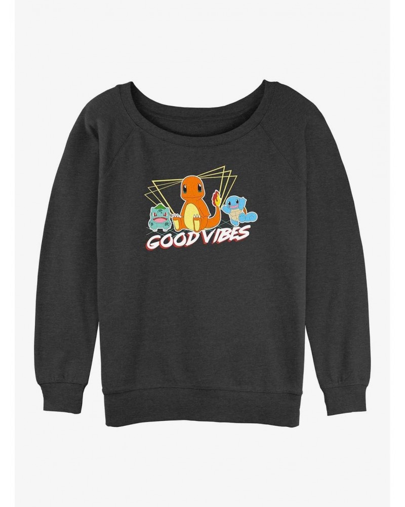 Pokemon Good Vibes Starters Girls Slouchy Sweatshirt $12.92 Sweatshirts