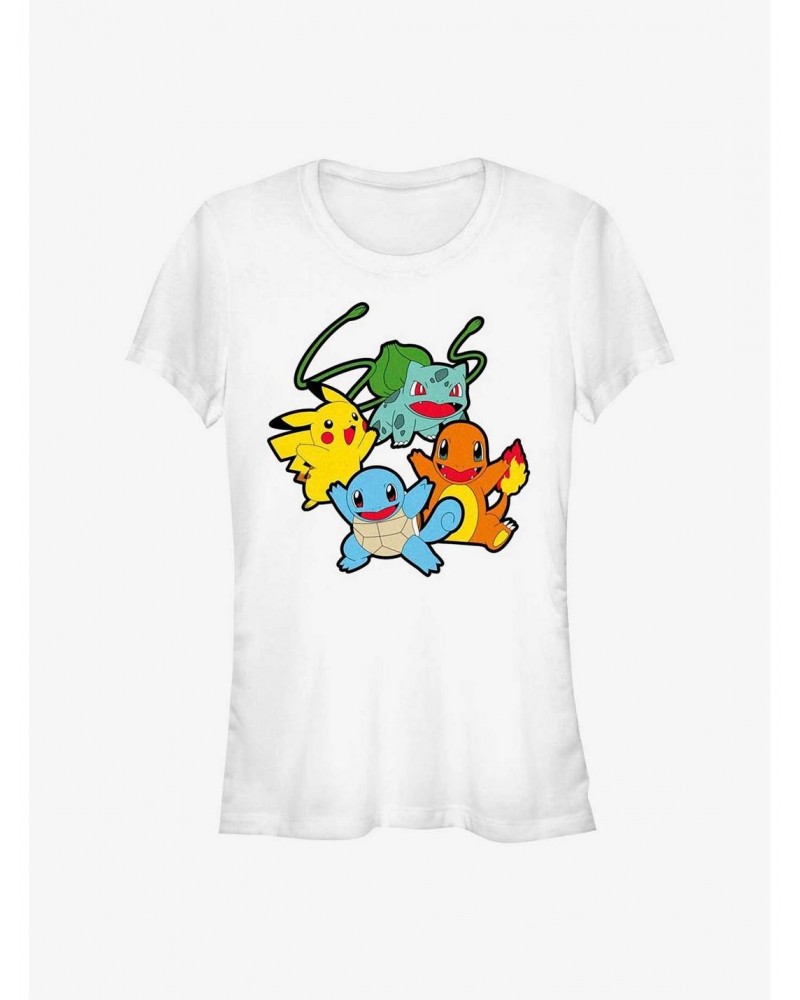 Pokemon Classic Group Bulbasaur, Pikachu, Charmander, and Squirtle Girls T-Shirt $8.19 T-Shirts