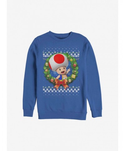 Super Mario Toad Wreath Holiday Sweatshirt $7.75 Sweatshirts