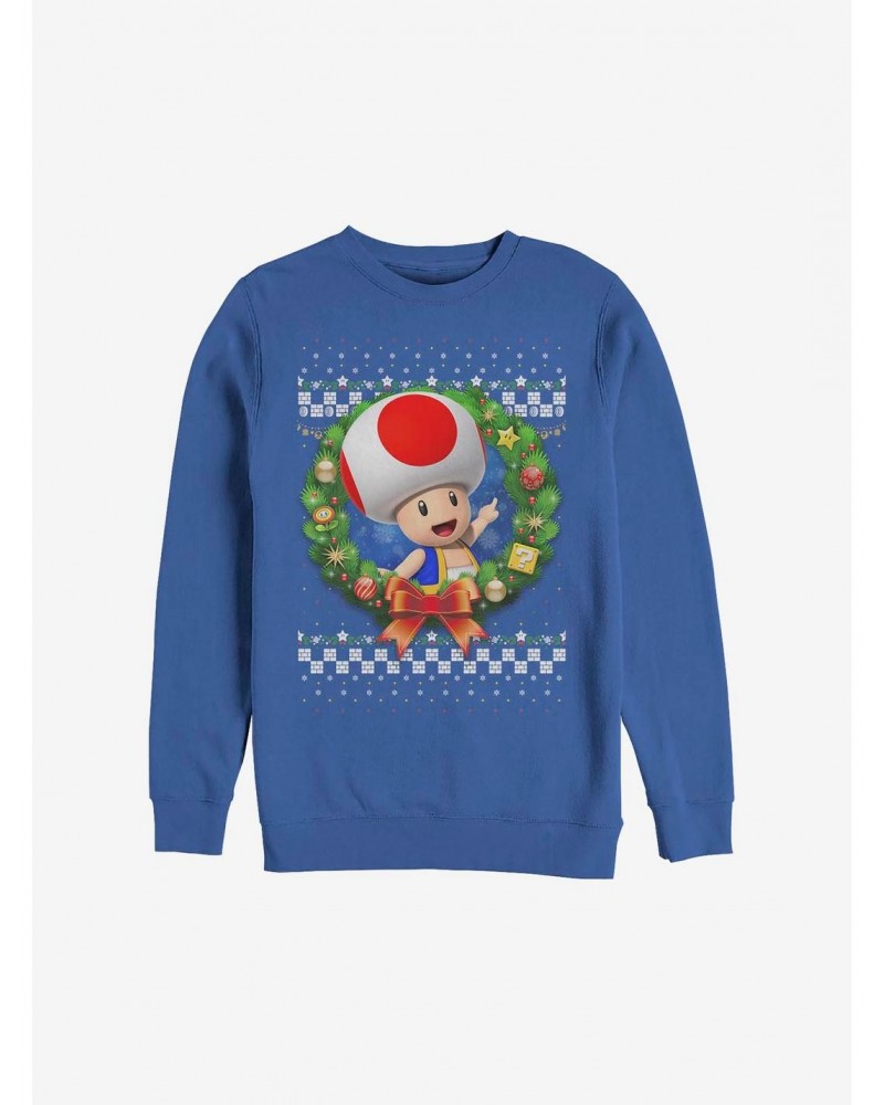 Super Mario Toad Wreath Holiday Sweatshirt $7.75 Sweatshirts