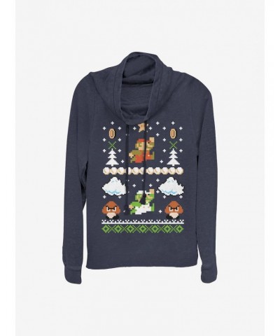 Super Mario Christmas Print Cowl Neck Long-Sleeve Girls Top $11.00 Tops