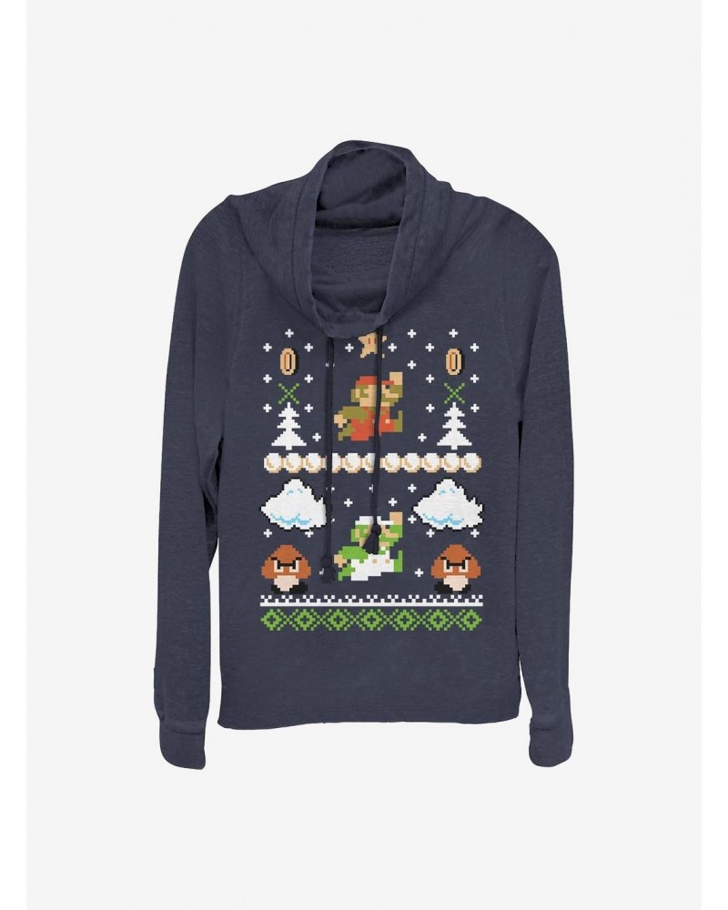 Super Mario Christmas Print Cowl Neck Long-Sleeve Girls Top $11.00 Tops