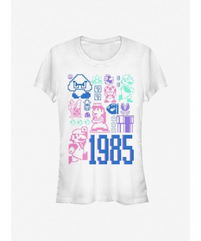 Super Mario Pastel Mario Jumble Girls T-Shirt $6.97 T-Shirts