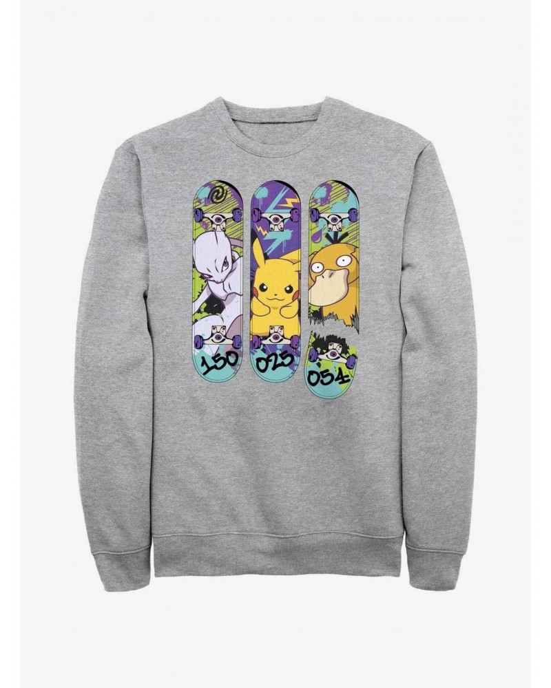 Pokemon Mewtwo, Pikachu, and Psyduck Skateboard Deck Art Sweatshirt $9.04 Sweatshirts