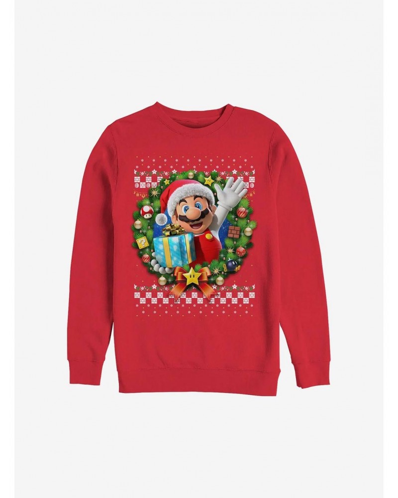 Super Mario Mario Wreath Holiday Sweatshirt $8.01 Sweatshirts