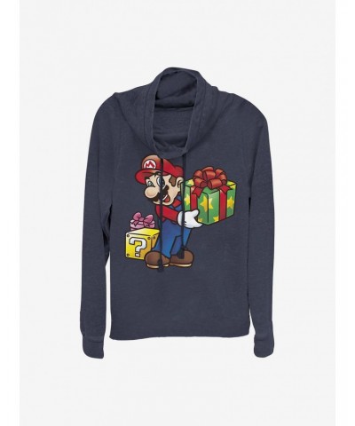 Nintendo Mario Christmas Present Cowlneck Long-Sleeve Girls Top $13.83 Tops