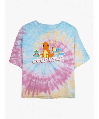 Pokemon Good Vibes Starters Tie-Dye Girls Crop T-Shirt $6.40 T-Shirts