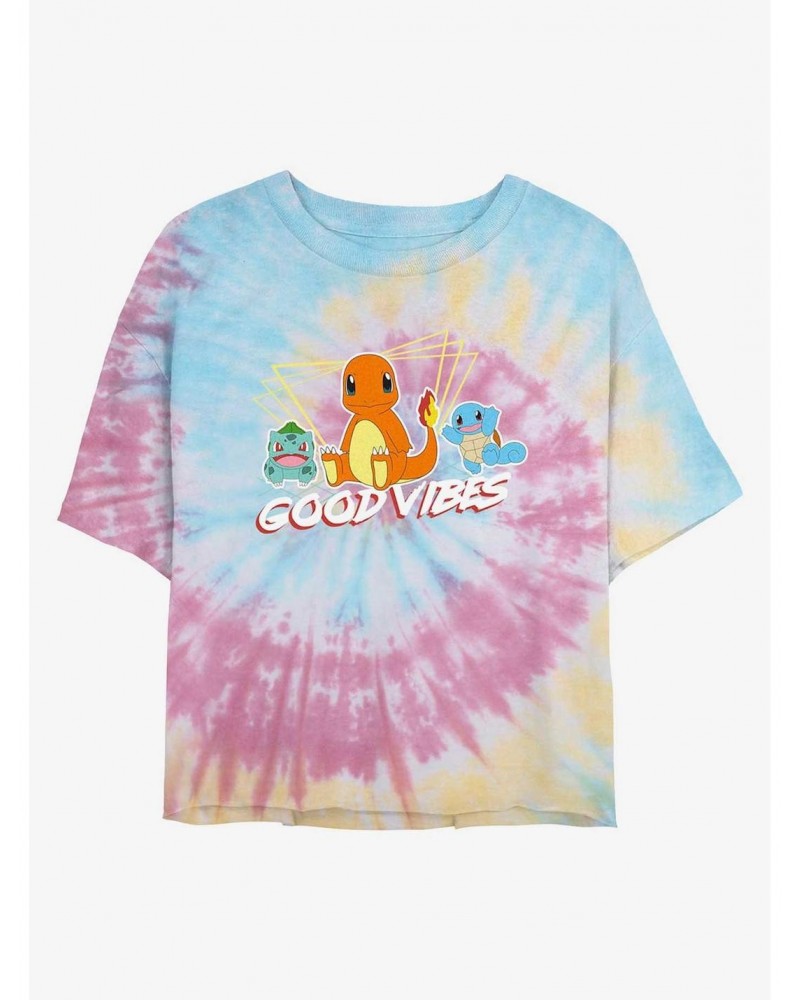 Pokemon Good Vibes Starters Tie-Dye Girls Crop T-Shirt $6.40 T-Shirts