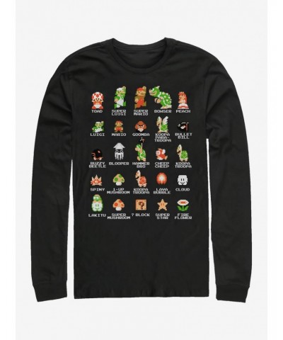 Super Mario Pixel Cast Long-Sleeve T-Shirt $8.98 T-Shirts