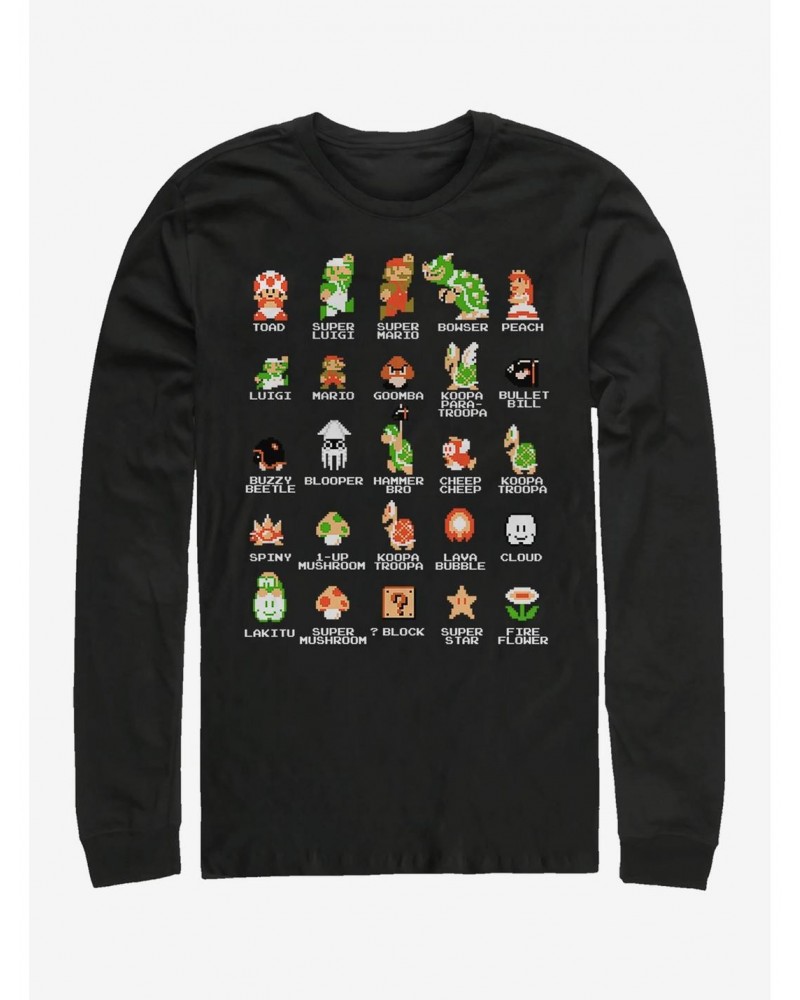 Super Mario Pixel Cast Long-Sleeve T-Shirt $8.98 T-Shirts